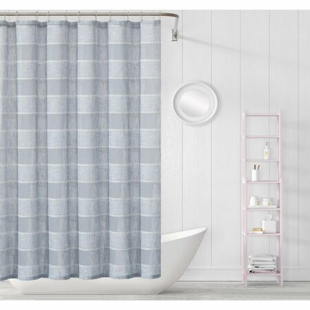 HOMEROOTS 72 x 70 x 1 in. Silver Striped Embroidered Shower Curtain 399739